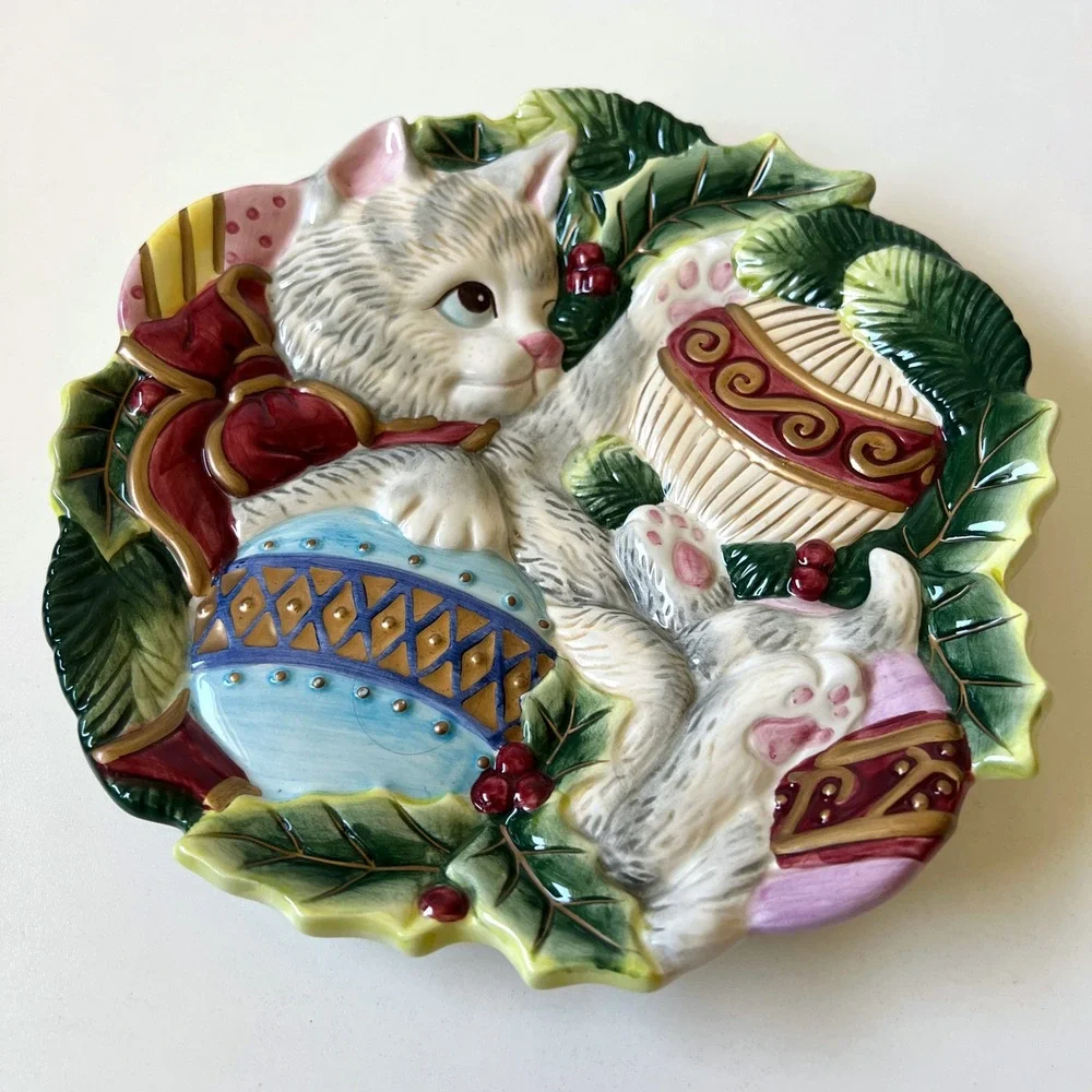 Vintage Fitz & Floyd Kristmas Kitty Christmas Cat Canape Plate 9
